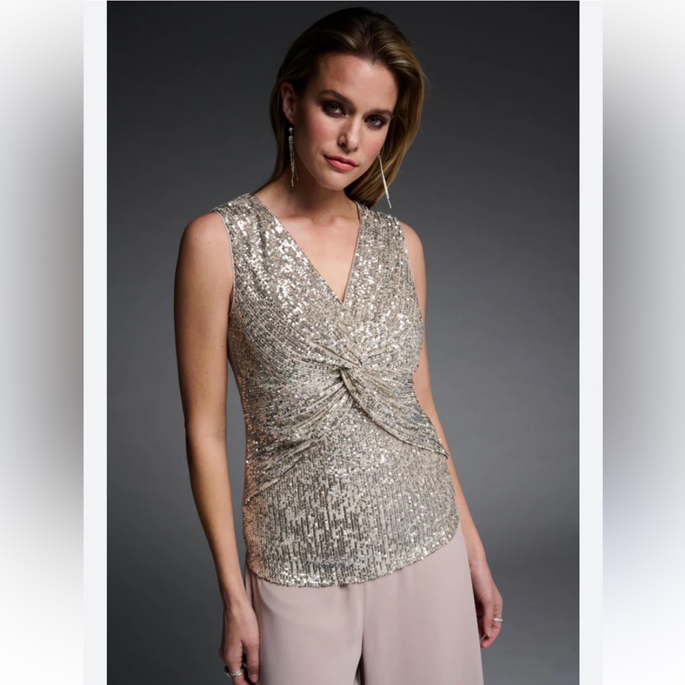 Joseph Ribkoff Silver Sequin Women's Top Size 14
